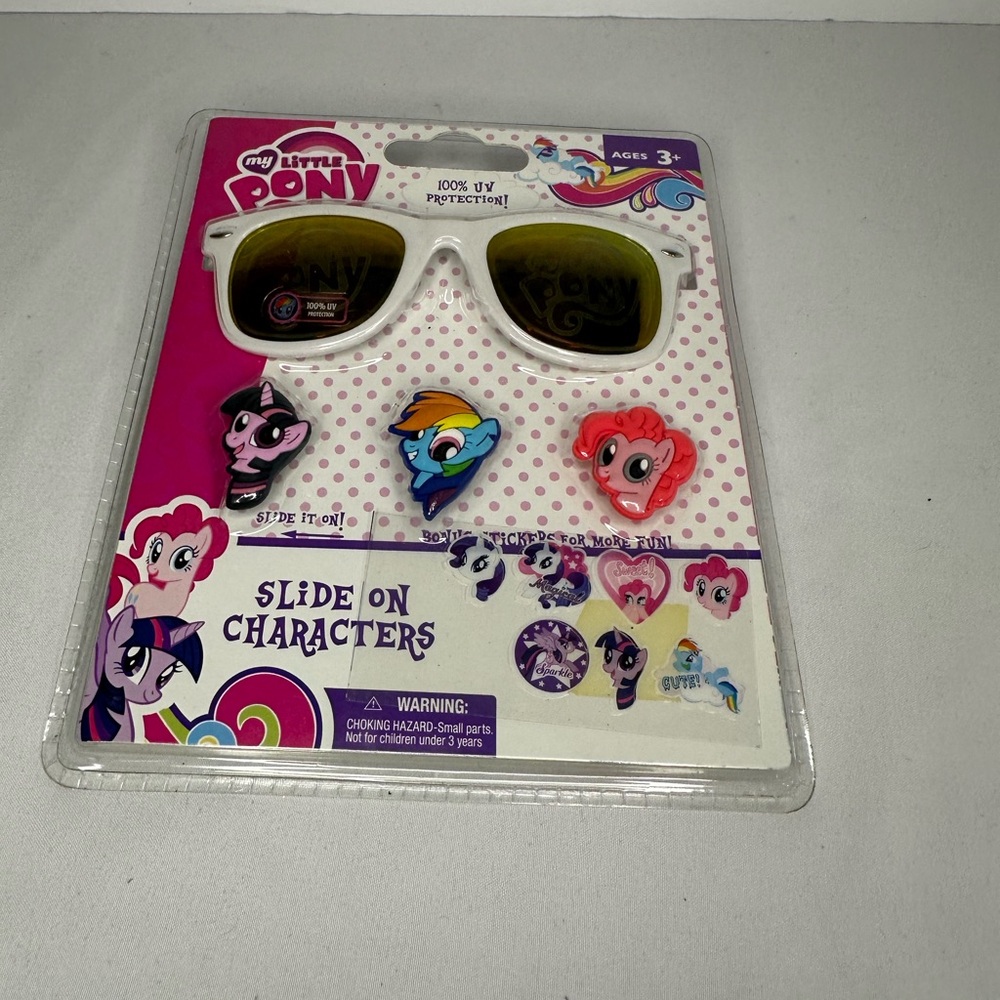 My Little Pony White Sunglasses 3 Slide On Characters & 8 Stickers 100% UV